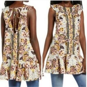 Free People Summer in Tulum Tunic Top Botanical Print Womens S Cottagecore